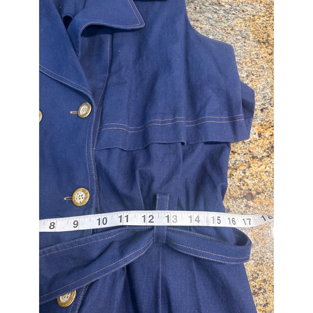 Donna Morgan for Maggy Sleeveless Trench Style Dress Midi Blue Linen Cotton 14‎ - Picture 5 of 9